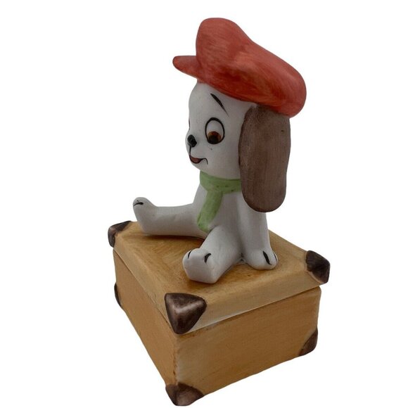 Vtg Lefton Trinket Box Dog Puppy Porcelain Bisque Suitcase Hat Scarf 2325 EUC - Picture 2 of 10